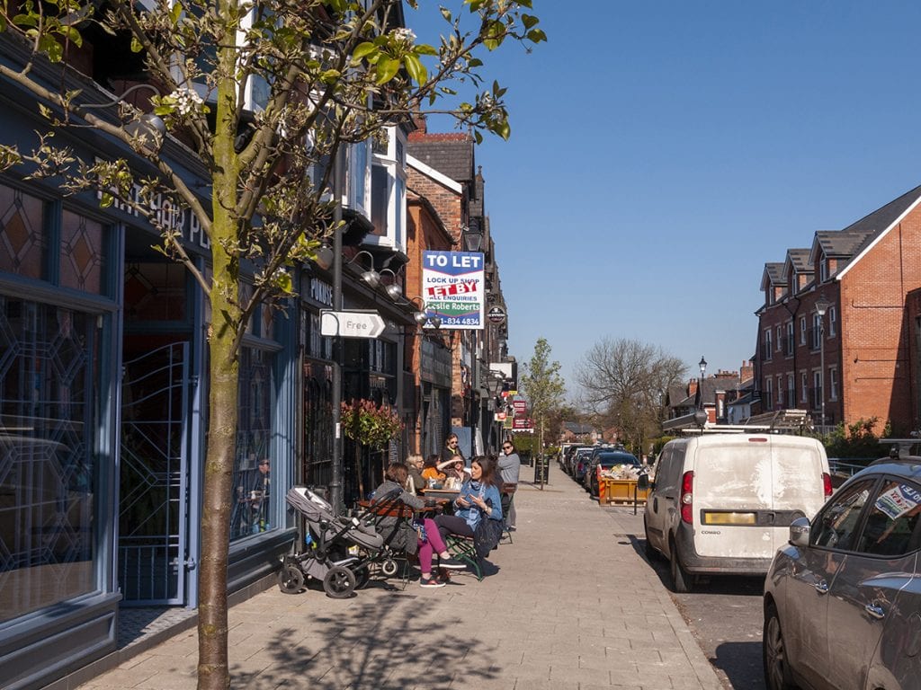 view to Pokusevskis outdoor seating street on Shaw Road