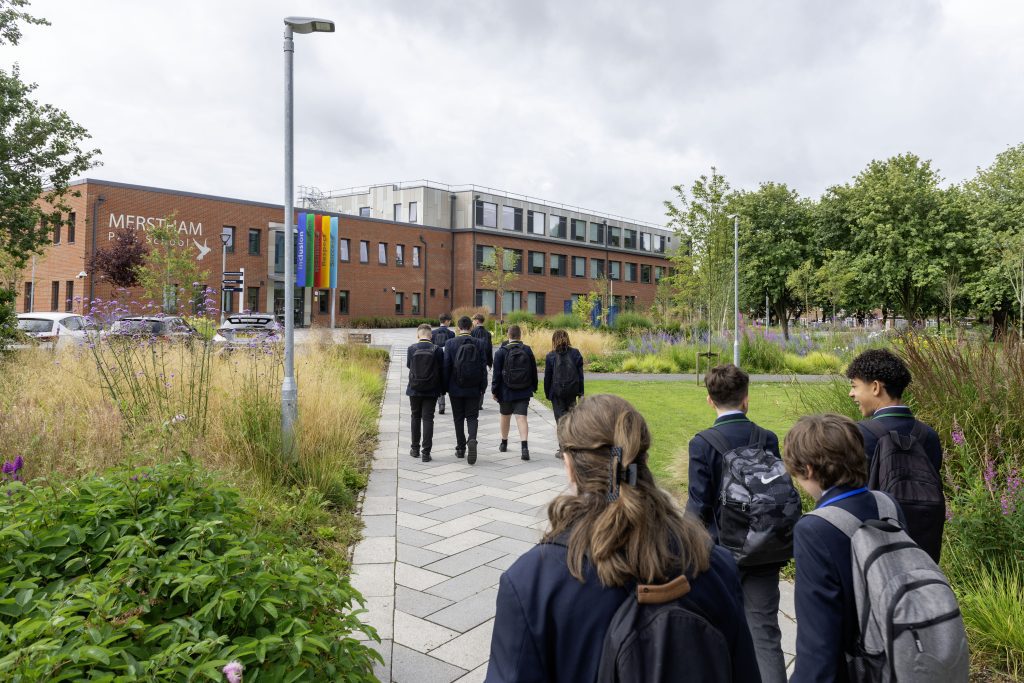 Pedestrian entrance way to Merstham Park school